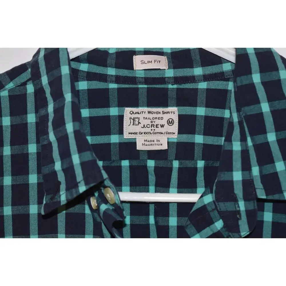 Men's‎ J. Crew Slim Fit Checkered Blue and Teal Button Up Size Medium
